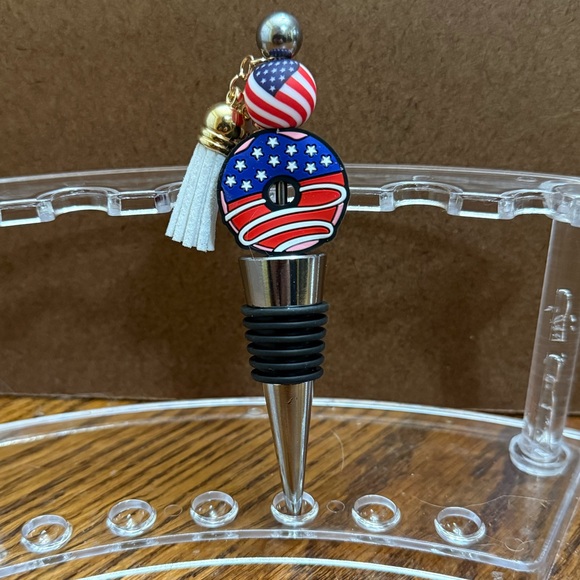 Handmade Other - Patriotic Wine Bottle Stopper with Tassel-stainless steel-silicone beads